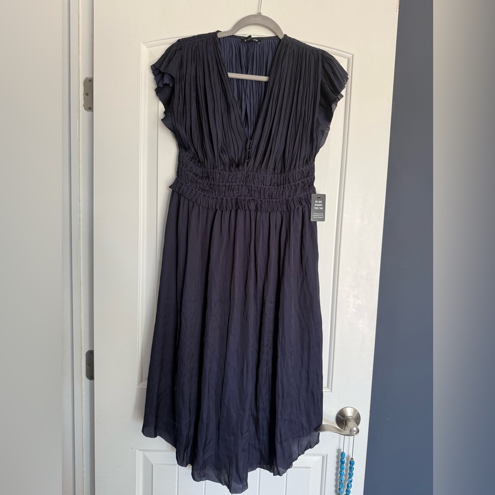 Express Elegant Navy Pleated Dress Adult Small NWT